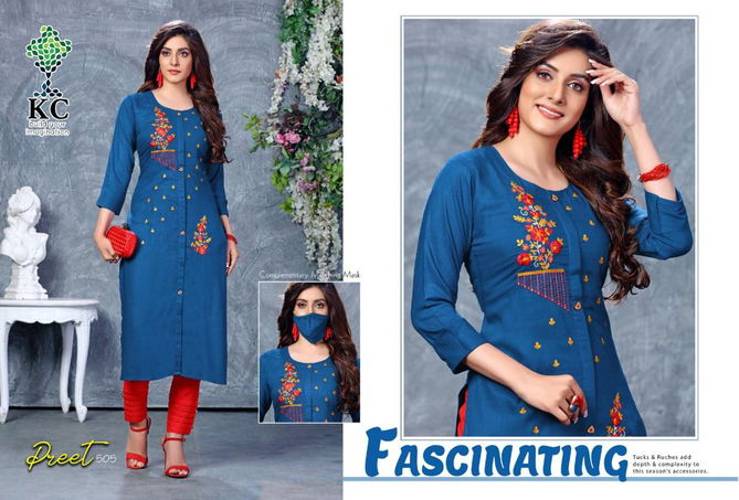 Kc Preet 5 Latest Fancy Designer  Heavy Rayon Kurti With Bottom Collection